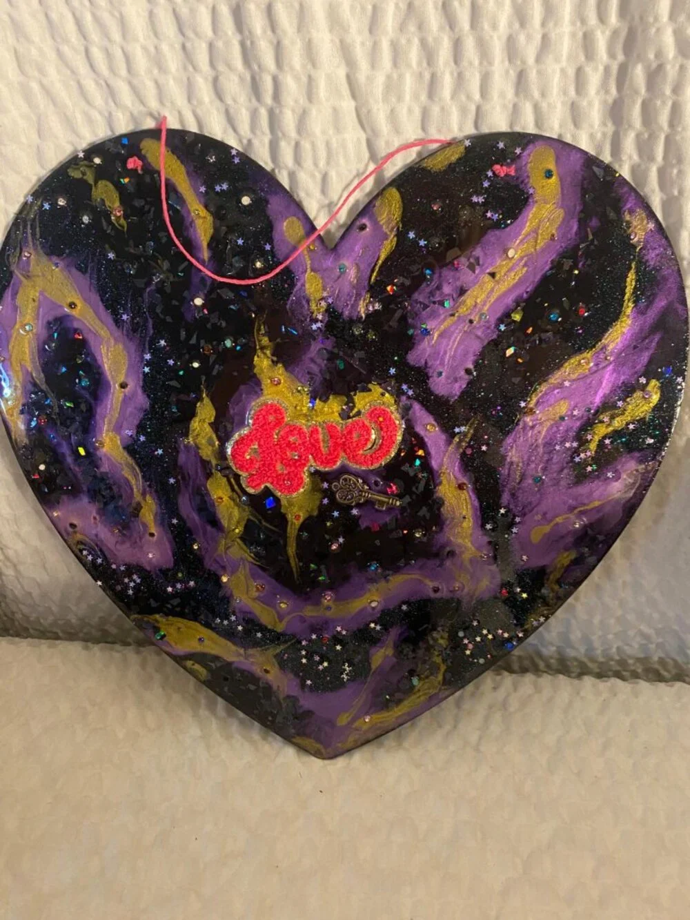 NEW Handmade Wood & Resin Finish Heart 'Love' Hanging Wall Decoration Picture